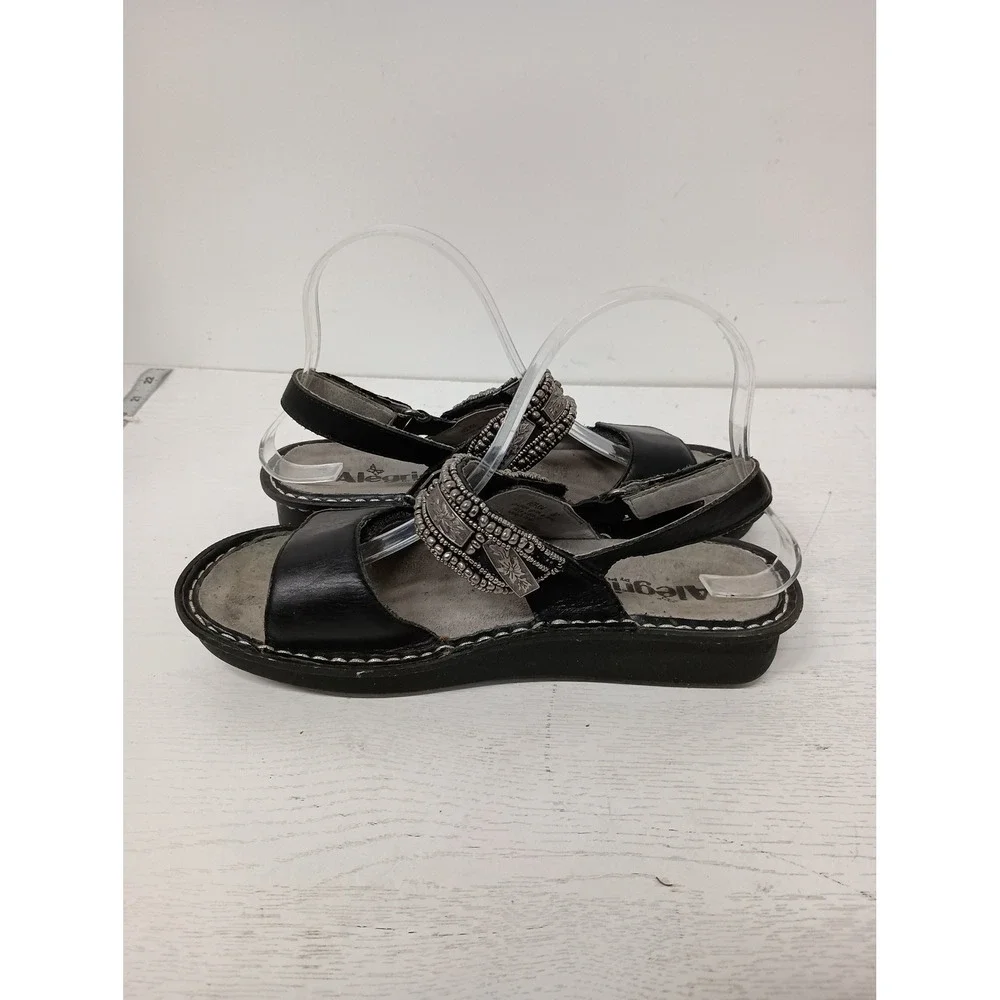 Alegria Verona Sandals Womens 37 Black Leather Boho Beaded Comfort Strappy Shoes